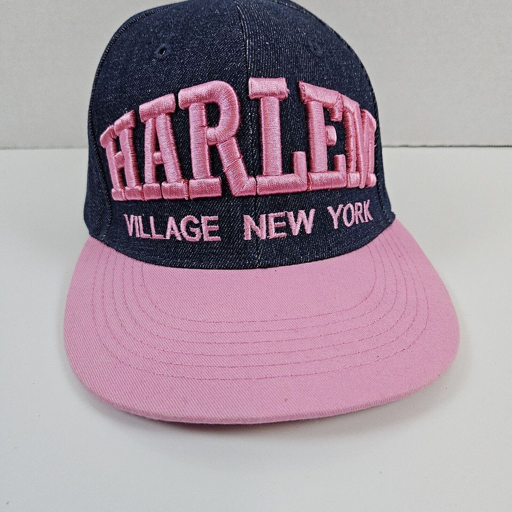 Harlem Village New York Denim Snapback Hat Pink‎ & Blue One Size 100% Cotton